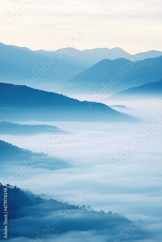 Beautiful landscape of mountains in foggy morning. Beauty in nature.