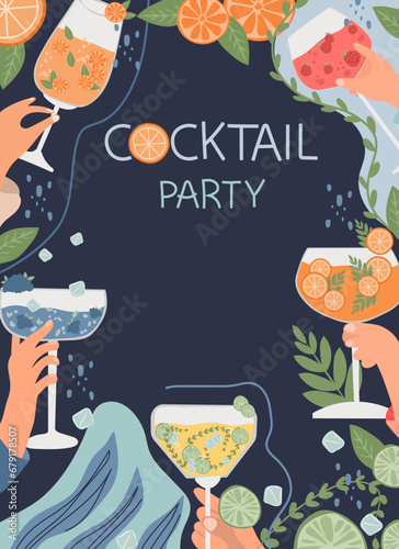 Vector set of assorted cocktails in flat design. Collection includes classic drinks in diverse glasses suitable for menus. Features both non-alcoholic and alcoholic beverages, for holiday celebration