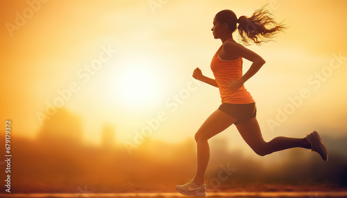 Female jogger running at sunset  spring concept