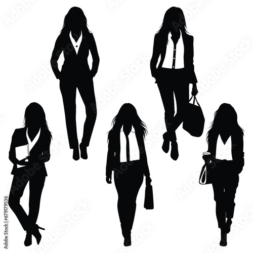 Businesswoman or Woman wearing Suit Vector Silhouettes
