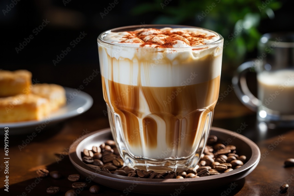 Delicious glass cups with cappuccino coffee Delicious glass cups with cappuccino coffee
