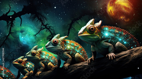 Galactic chameleons navigating through an interstellar jungle of meteor showers AI generative © SK