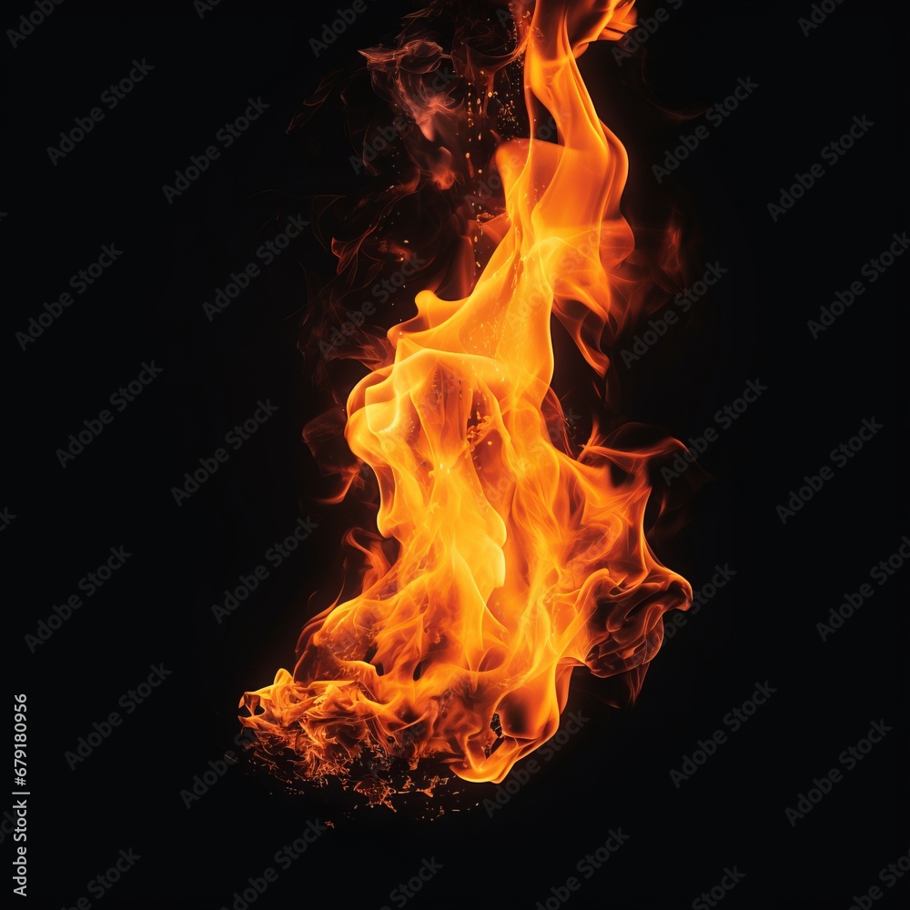 Fototapeta premium Isolated fire flame on black background