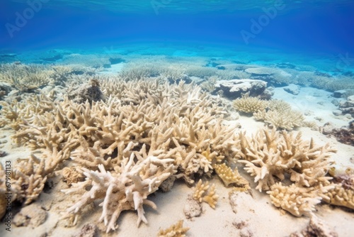 bleached coral pieces on sandy ocean floor