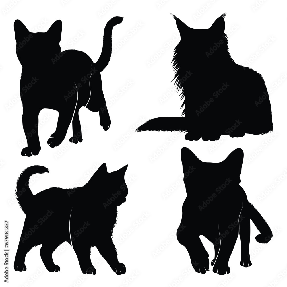 Animal Walking Cat Silhouettes Vector Animal Walking Cat Silhouettes Vector