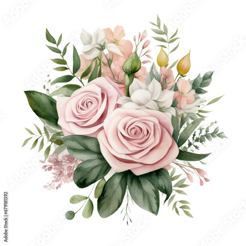 Greenery Light Pink Watercolor Bouquet Bohemian Boho, Floral bouquets clipart, Pink flowers, Watercolor Flower Clipart, generative ai