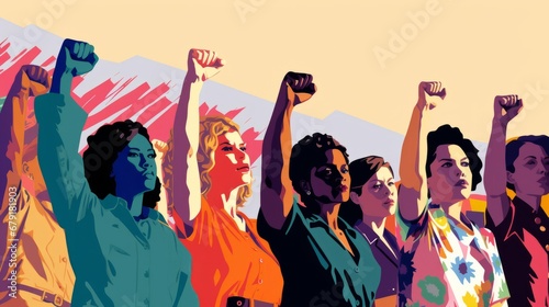Women's Equality Day art banner poster., Illustration of female empowerment. Female power, diversity, strong girl concept, international woman day., march 8th, 