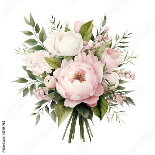 Greenery Light Pink Watercolor Bouquet Bohemian Boho, Floral bouquets clipart, Pink flowers, Watercolor Flower Clipart, generative ai
