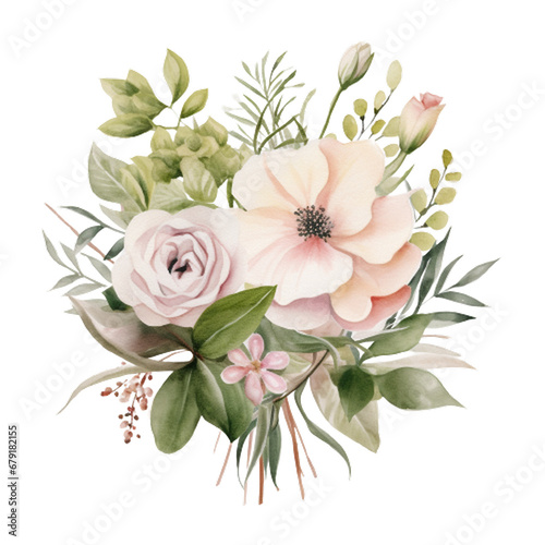 Greenery Light Pink Watercolor Bouquet Bohemian Boho, Floral bouquets clipart, Pink flowers, Watercolor Flower Clipart, generative ai