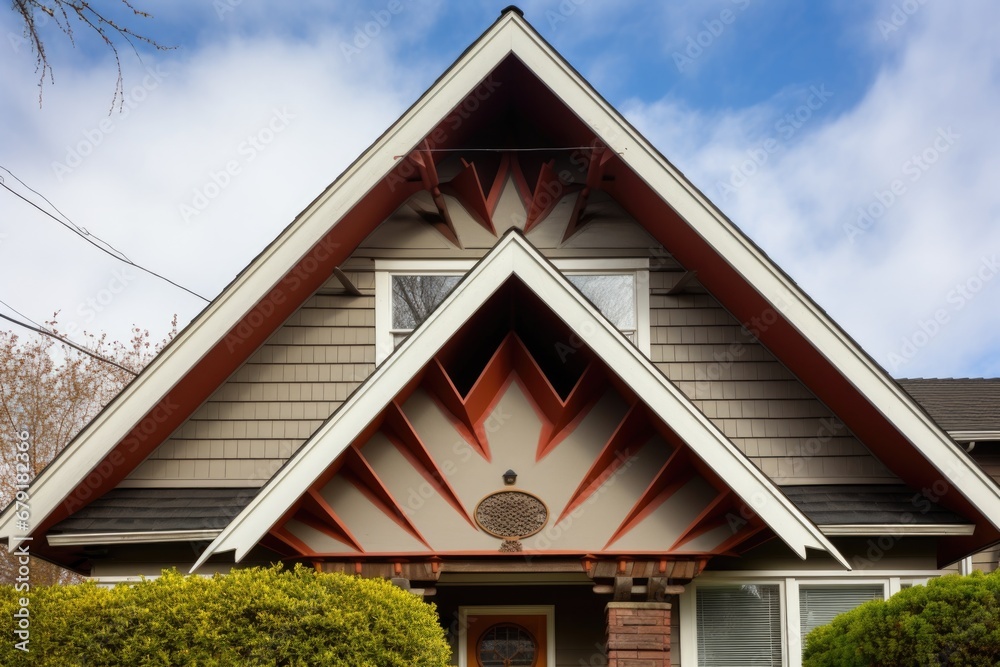 craftsman house, central gable with unusual trilateral design
