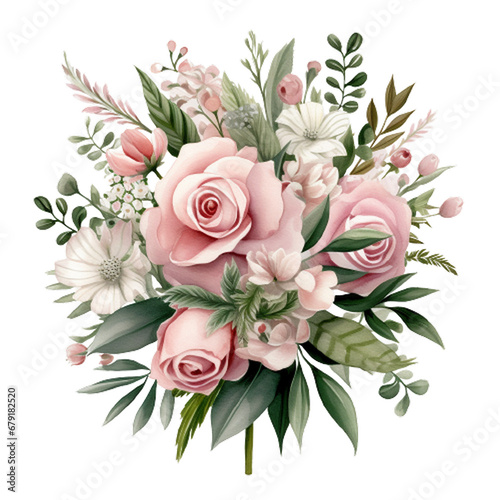 Greenery Light Pink Watercolor Bouquet Bohemian Boho, Floral bouquets clipart, Pink flowers, Watercolor Flower Clipart, generative ai