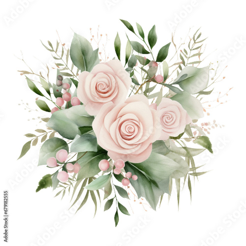 Greenery Light Pink Watercolor Bouquet Bohemian Boho, Floral bouquets clipart, Pink flowers, Watercolor Flower Clipart, generative ai