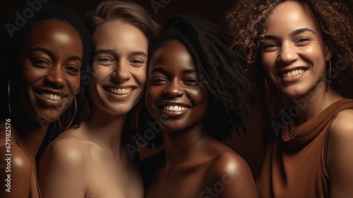 Group of beautiful women of different races come together to create a vibrant portrait. Concept of ethnic diversity. Generative ai