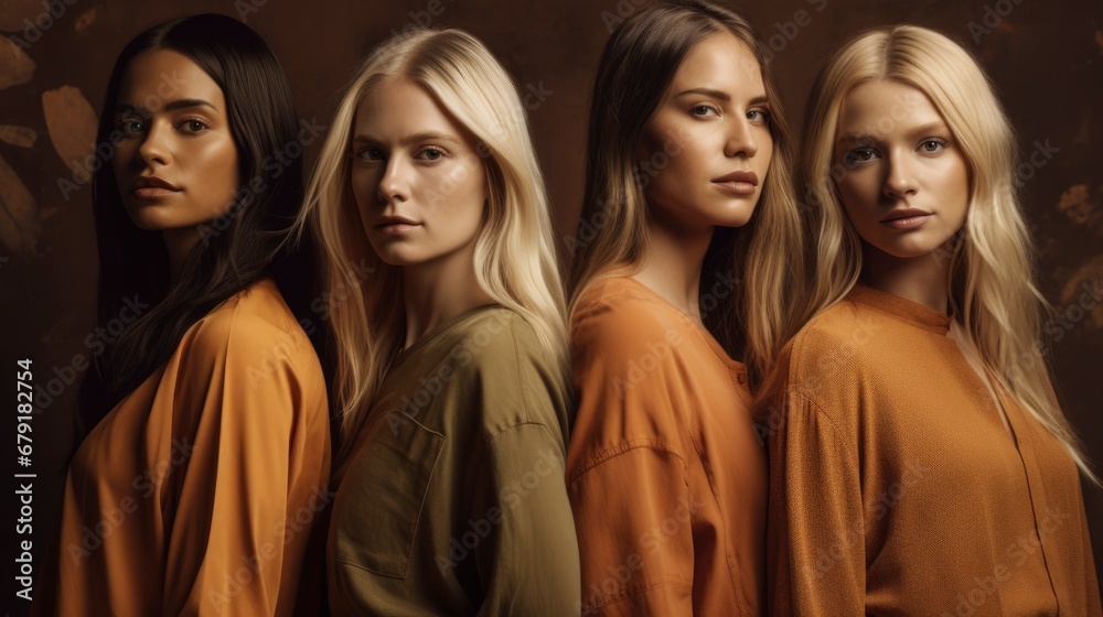 Group of beautiful women of different races come together to create a vibrant portrait. Concept of ethnic diversity. Generative ai Group of beautiful women of different races come together to create a vibrant portrait. Concept of ethnic diversity. Generative ai