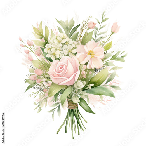 Greenery Light Pink Watercolor Bouquet Bohemian Boho, Floral bouquets clipart, Pink flowers, Watercolor Flower Clipart, generative ai