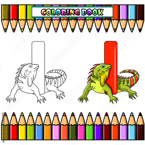 Illustration of I letter for Iguana for coloring book