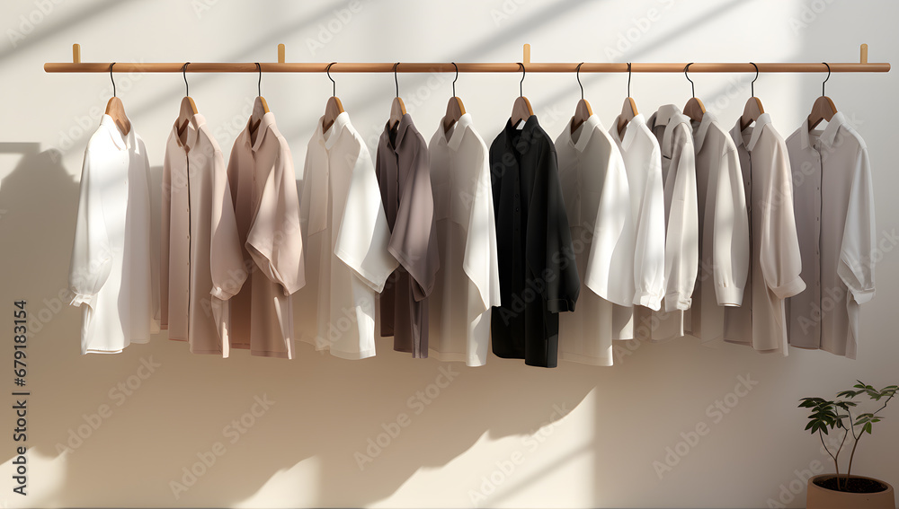 Shirts hangs up on a rack Shirts hangs up on a rack