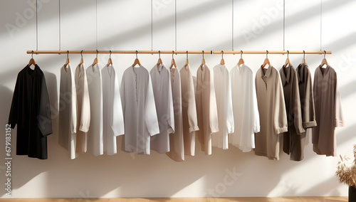 Shirts hangs up on a rack photo