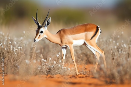 sand gazelle grazing on desert thornbush leaves