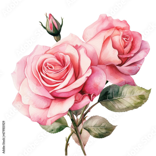 watercolor branch of pink roses and pink roses, pink roses clipart for graphic resources