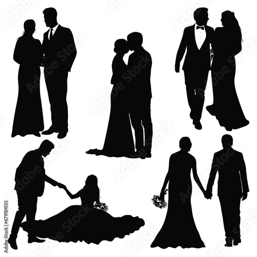 Wedding Couple or Bride and groom Silhouettes Vector