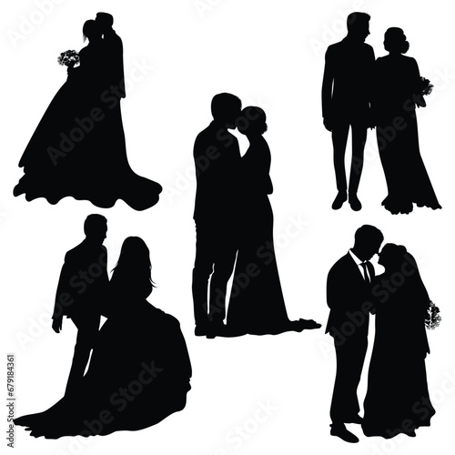 Wedding Couple or Bride and groom Silhouettes Vector