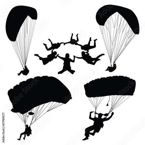 Skydiving or Paragliding Silhouettes Vector