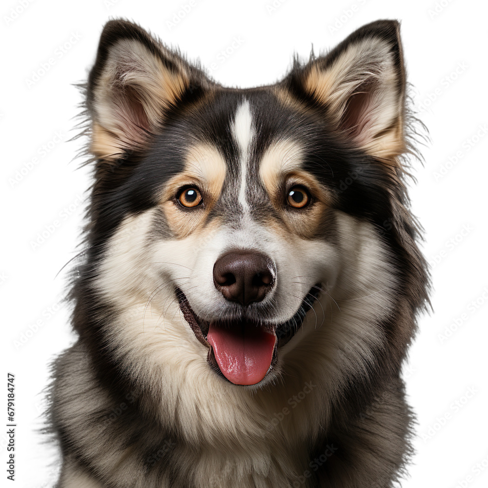 front view close up of Alaskan Malamute dog isolated on a white transparent background 