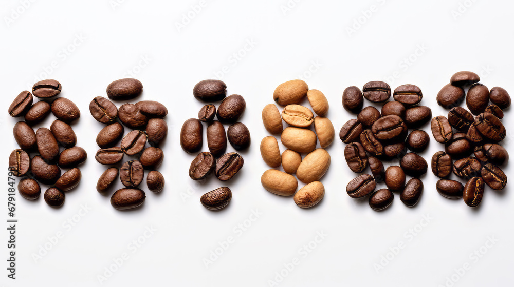 Fototapeta premium varieties of coffee beans on white background