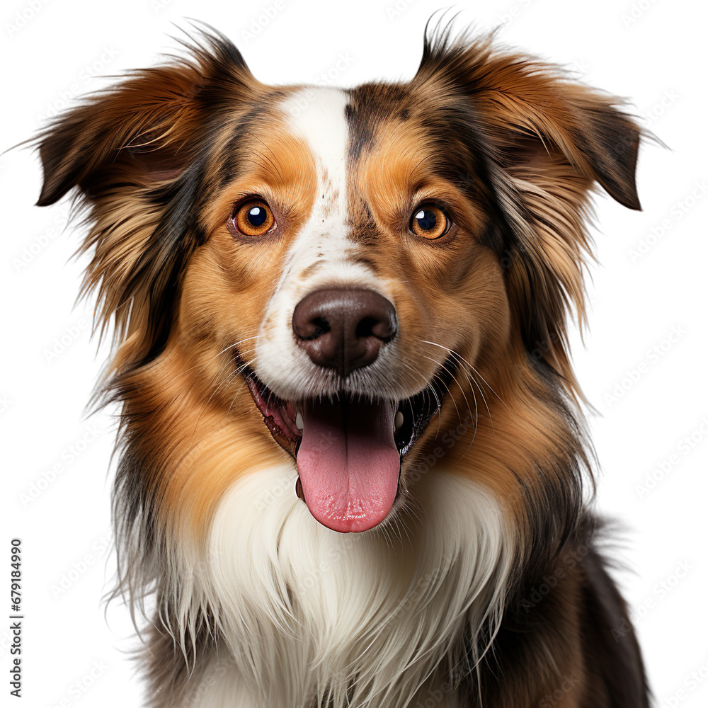 front view close up of australian shepherd dog isolated on a white transparent background 