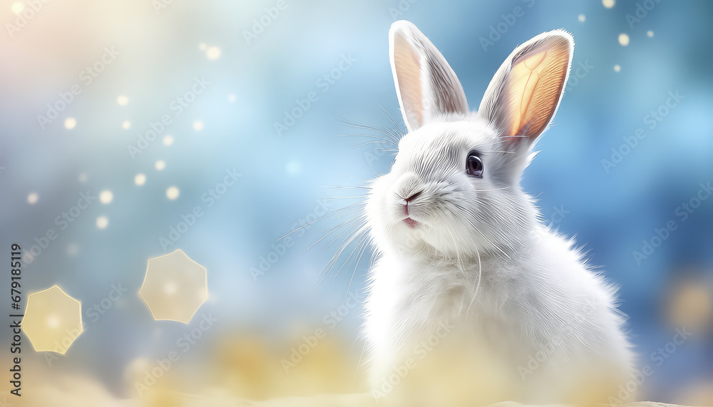 White hare in winter background, easter concept