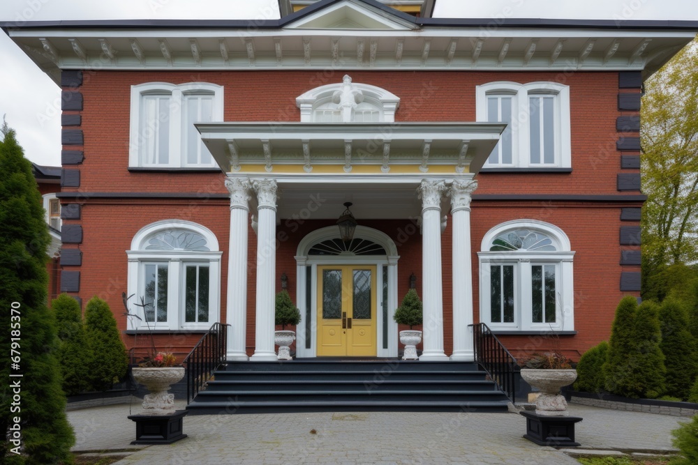 close-up of the entrance of a georgian mansion with pediment