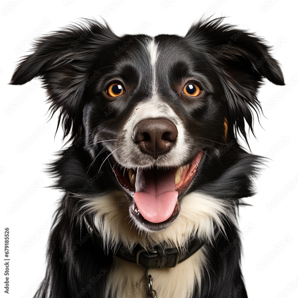 front view close up of border collie dog isolated on a white transparent background 
