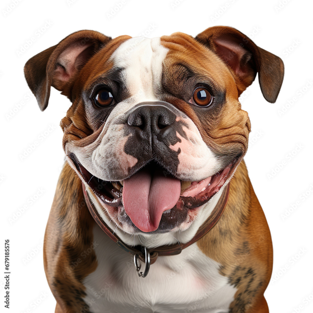front view close up of Bulldog dog isolated on a white transparent background 