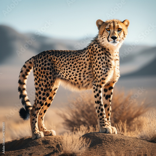 Fotografia con detalle de esbelto guepardo en su habitat natural