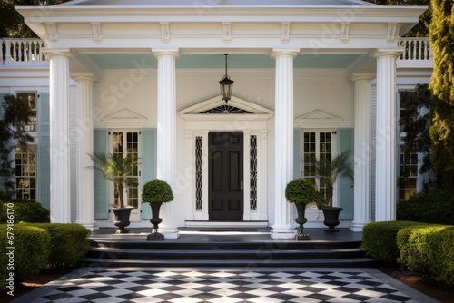 greek revival estate door, porch, and ornamental columns in a symmetrical layout © Alfazet Chronicles