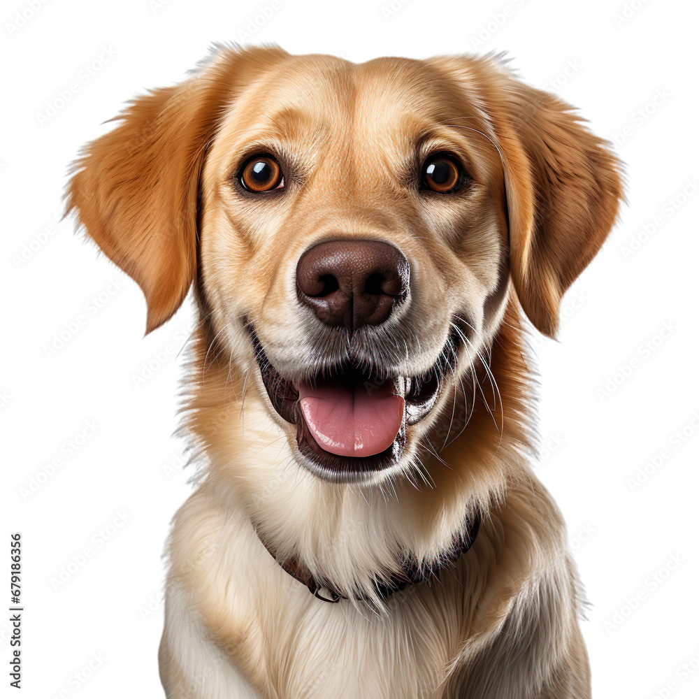 front view close up of Labrador Retriever dog isolated on a white transparent background 