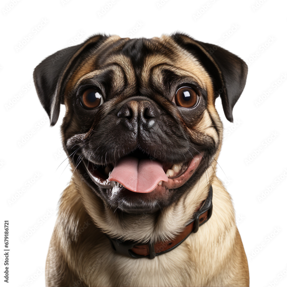 Fototapeta premium front view close up of Pug dog isolated on a white transparent background 