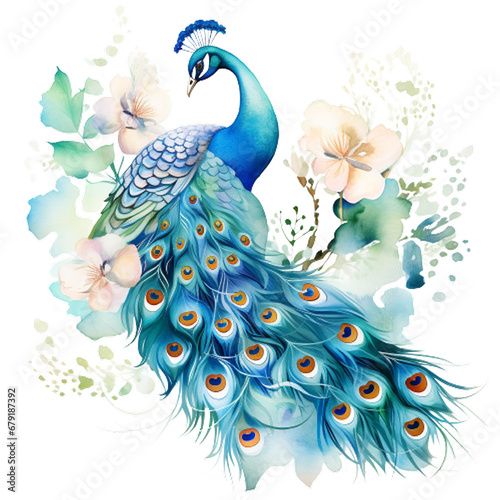 watercolor Cute Peacock Clipart, Watercolor Peacocks Clipart, Aquarelle fantasy, Peacock feather clip art, Watercolor Bird, Peacock Feathers, Sublimation, generative ai