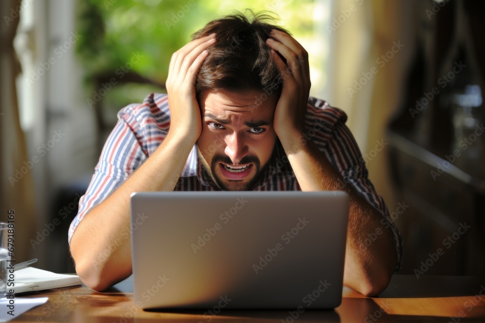 Anxious Middle-Aged Man Struggling with Mounting Bills and Impending Financial Crisis at Home Anxious Middle-Aged Man Struggling with Mounting Bills and Impending Financial Crisis at Home