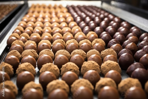 perspective shot of several unbaked chocolates aligned in rows