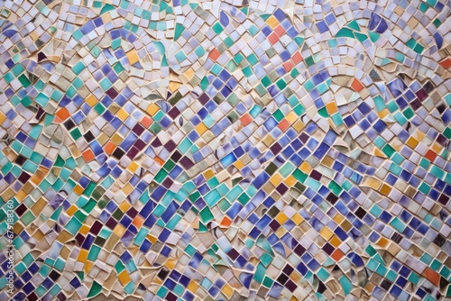 macro shot of a bathroom wall covered in mosaic tiles