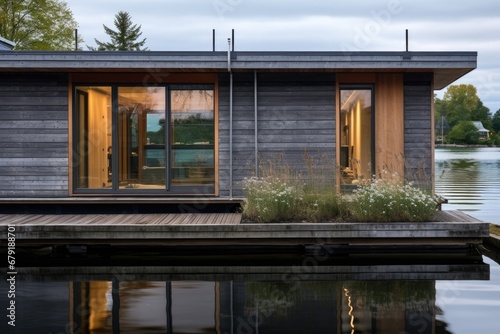 weathered wooden planks on contemporary boathouse exterior