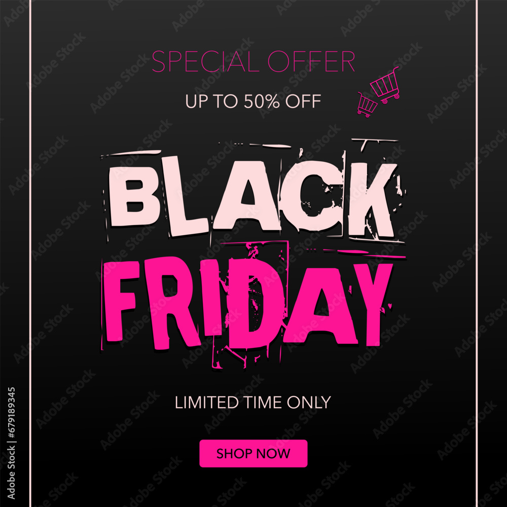 Black Friday Sale card with pink elements and text