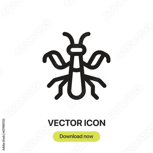 Mantis icon vector. Linear style sign for mobile concept and web design. Mantis symbol illustration. Pixel vector graphics - Vector.	