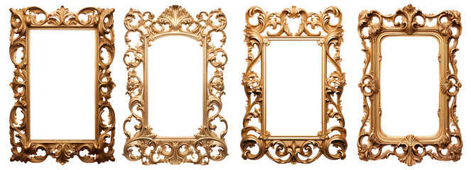 Set of Ornate Intricate Baroque Frames - Transparent PNG background - Premium pen tool cutout