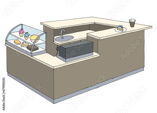 Cafe counter island isolated graphic color interior sketch illustration vector