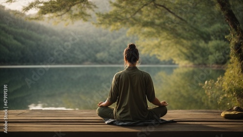 A person practicing mindfulness or meditation in a serene setting