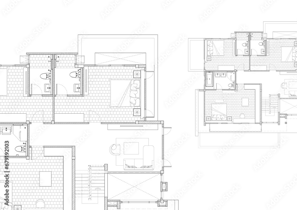 Floor plan designed building on the drawing. Floor plan designed building on the drawing.
