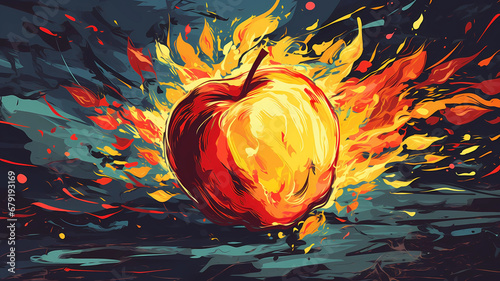 Hand drawn cartoon art abstract van Gogh style impressionist apple fruit illustration background material  © 俊后生